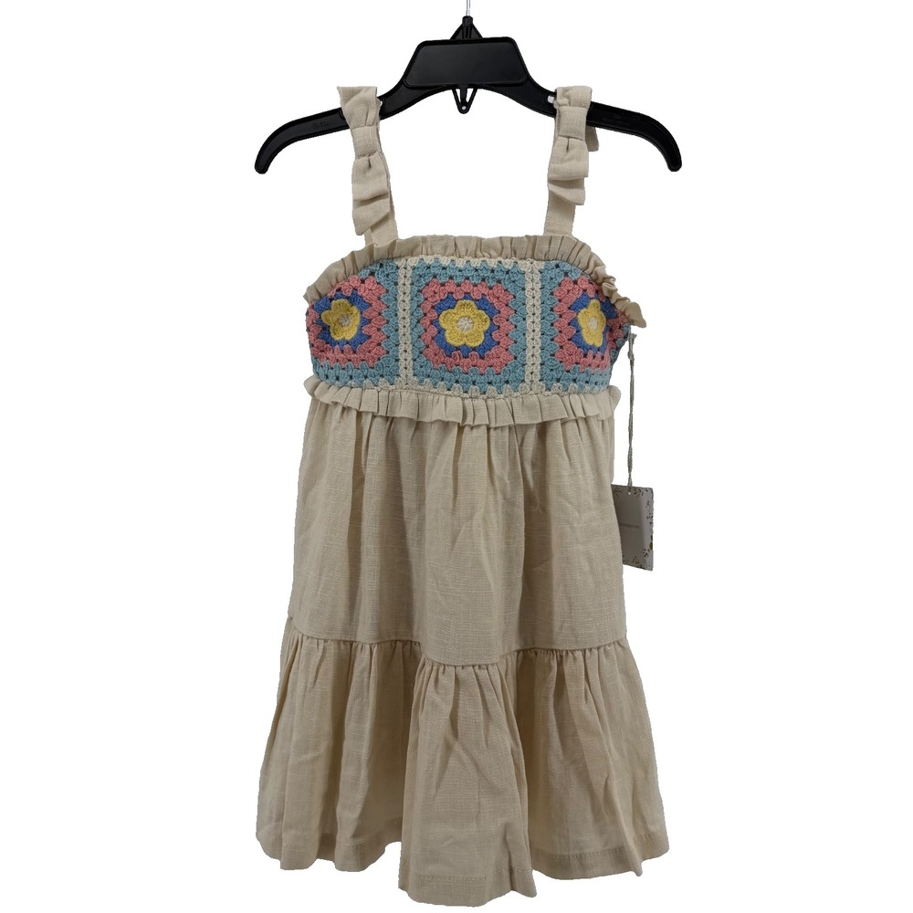 Linen Blend Crochet Sundress Girls 2T Boho Cottagecore Haute Hippie NWT